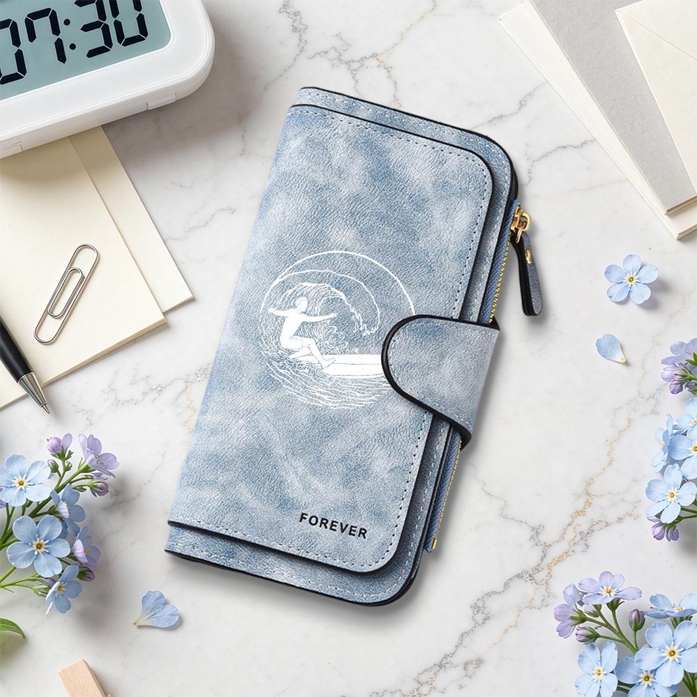 Surf Print Long Wallet Forever Multi Card Holder Fashion Purse for Daily Use