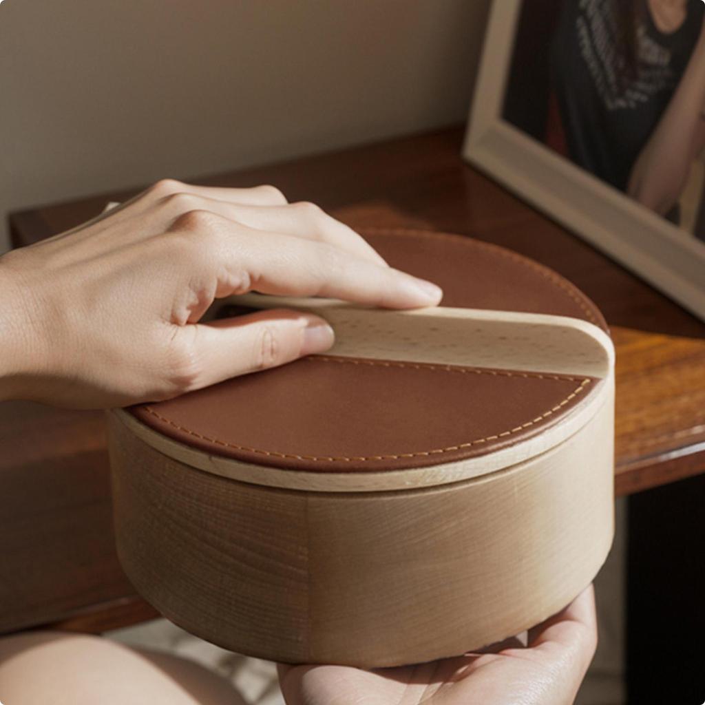 Solid Wood Storage Box Snug Lid Round Lifting Strip Cylindrical Wooden Jar