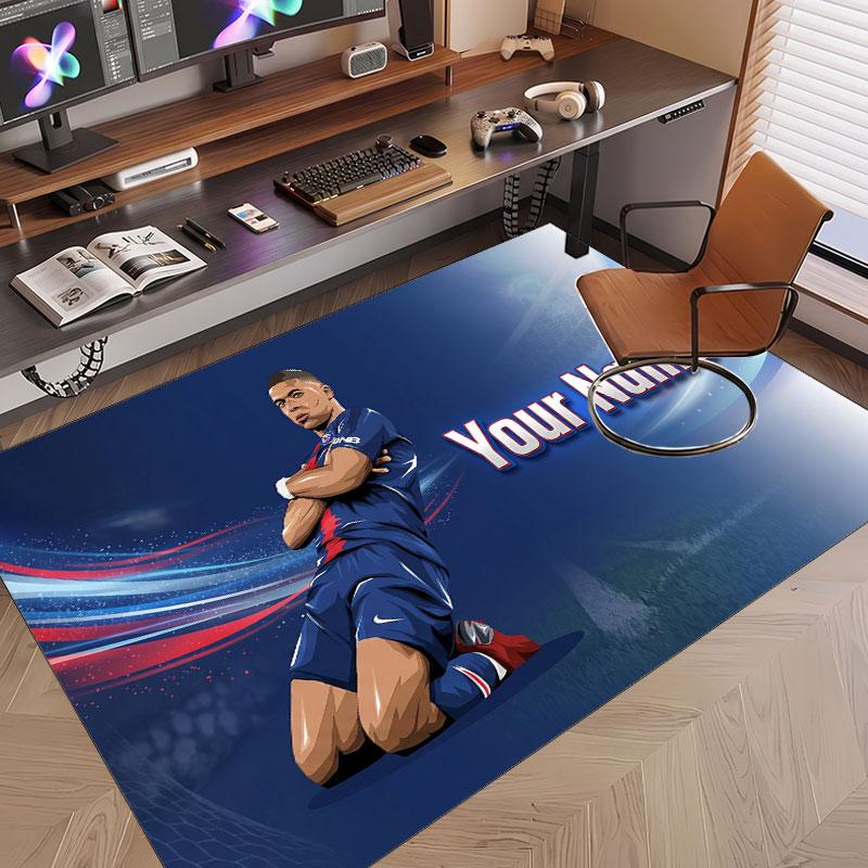 Custom Rug Kylian Mbappe Pattern Print Name Text Soft Non‑Slip Floor Carpet for Home Indoor Decoration