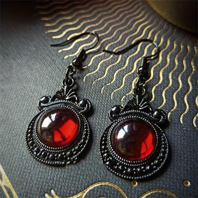 Orecchini pendenti vintage con rubino rotondo nero, stile retrò gotico, gioielli in lega, regalo creativo per donna, gioielli casual quotidiani