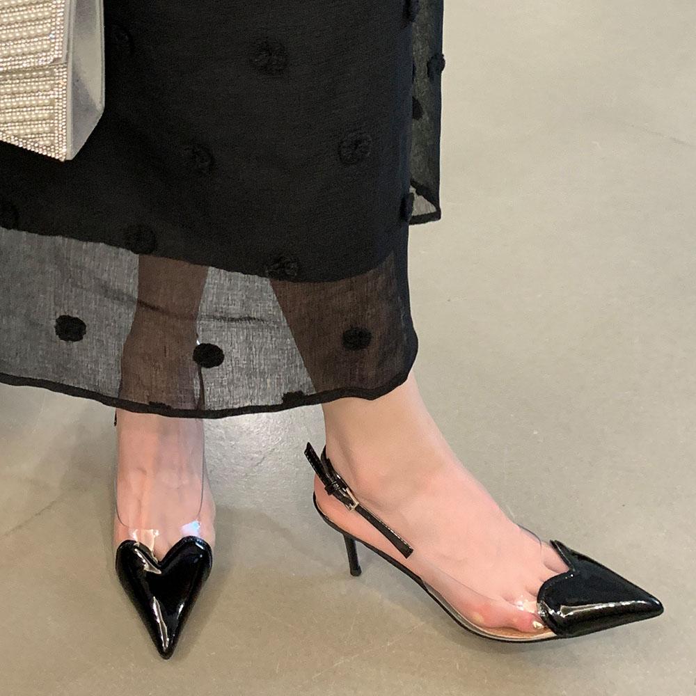 Sandale Noi cu Toc Înalt cu Vârf Ascuțit și Inimă Transparentă Vară Sexy Toc Subțire Sandale Chic cu Toc Tip Pompă Pantofi de Petrecere pentru Femei