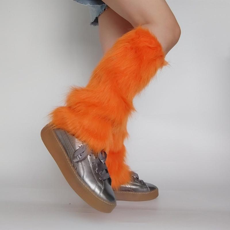 Damen Flauschige Kunstpelz Beinstulpen Pelz Absätze Lange Stiefel Manschetten Abdeckung Ein Paar Karneval Stiefelabdeckung Y2K JK Uniform