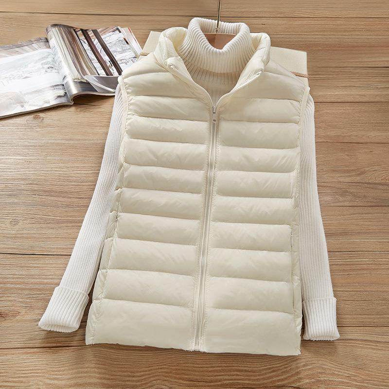 Women's Lightweight Korean Style Padded Down Sleeveless Vest - Short Stand Collar, Plus Size Trendy Outerwear
