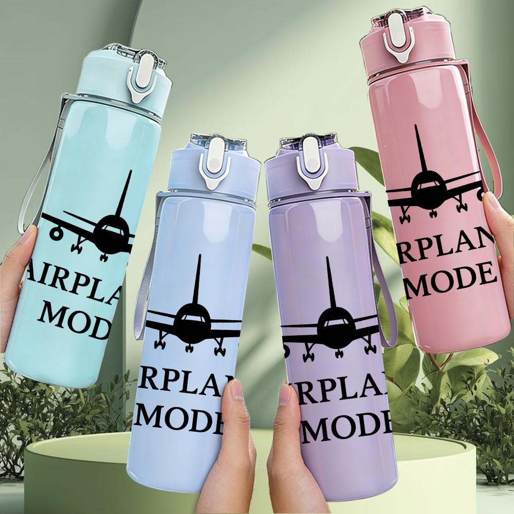 1PC Airplane Mode Line Drawing 750ml Color Plastic Sports Water Bottle Leakproof Flip Straw Lid Suitable for Sports Office Home Use