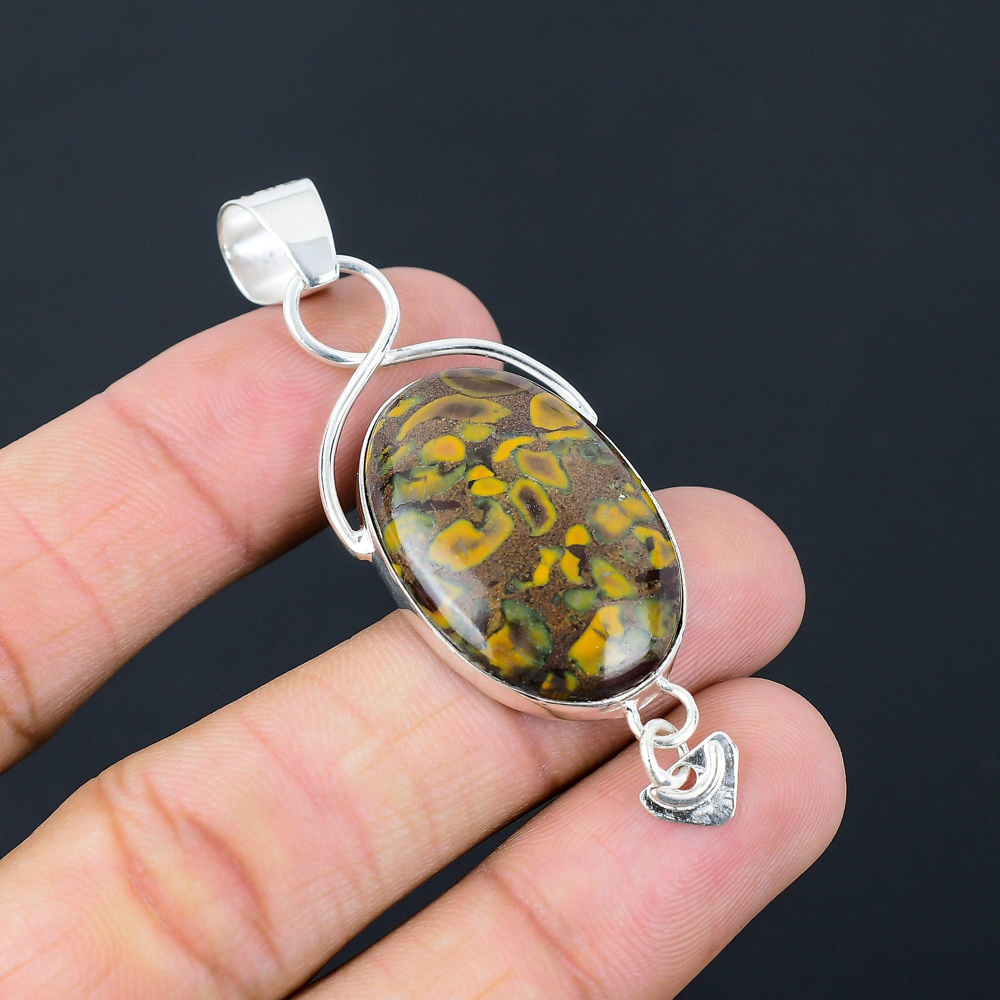 Sterling Silver Oval Fruit Jasper Gemstone Wife Engagement Boho Pendant Jewelry
