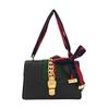 [Pre-Owned] Sylvie Gold Buckle Striped Web Satin Bow Wide Shoulder Strap Leather Handbag Crossbody Bag Shoulder Bag Small - Very Good #I98IOH