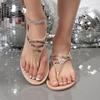 Open Toe Breathable Flat Sandals Glamorous Thong Women Rhinestone Decorate Slingback Flat Sandals
