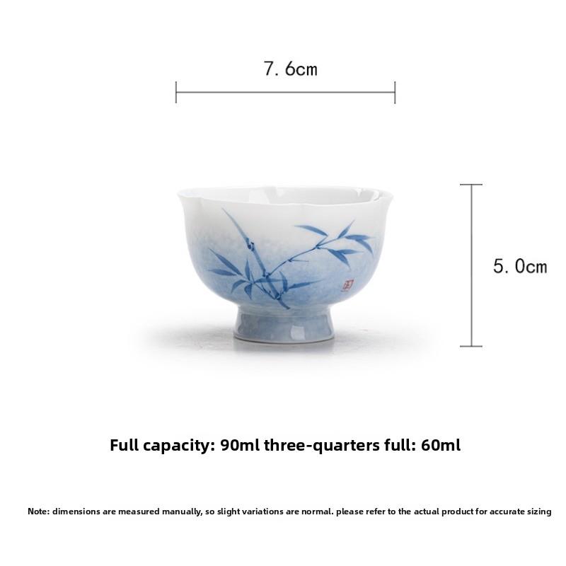 Hand Painted Blue Bamboo Ceramic Master Cup Floral Shape Underglaze Blue Flower Luxury Tea Cup For Home Gongfu Tea Set