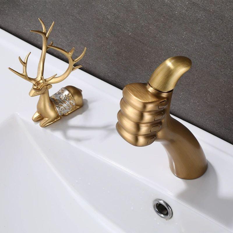 New Style Bathroom Basin Faucet Hot and Cold Water Thumb Faucet, Washbasin Mixers Taps, Universal Basin Faucet Black Chrome Gray