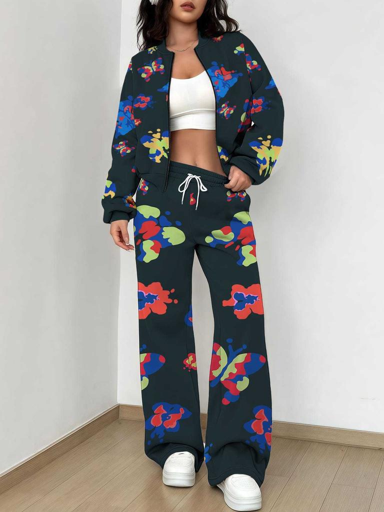 Gradual Change Autumn And Winter New European And American Women'S Clothing Retro Pattern Printing Suit Women