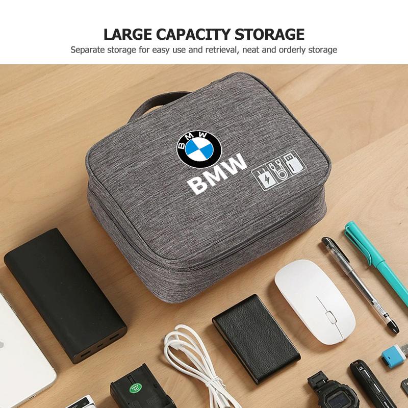 Large Capacity USB Gadget Cable Bag Hard Disk Charger Organizer For BMW E46 E90 E60 F10 E39 F30 E36 E87 E90 E30 E53 F31 E92