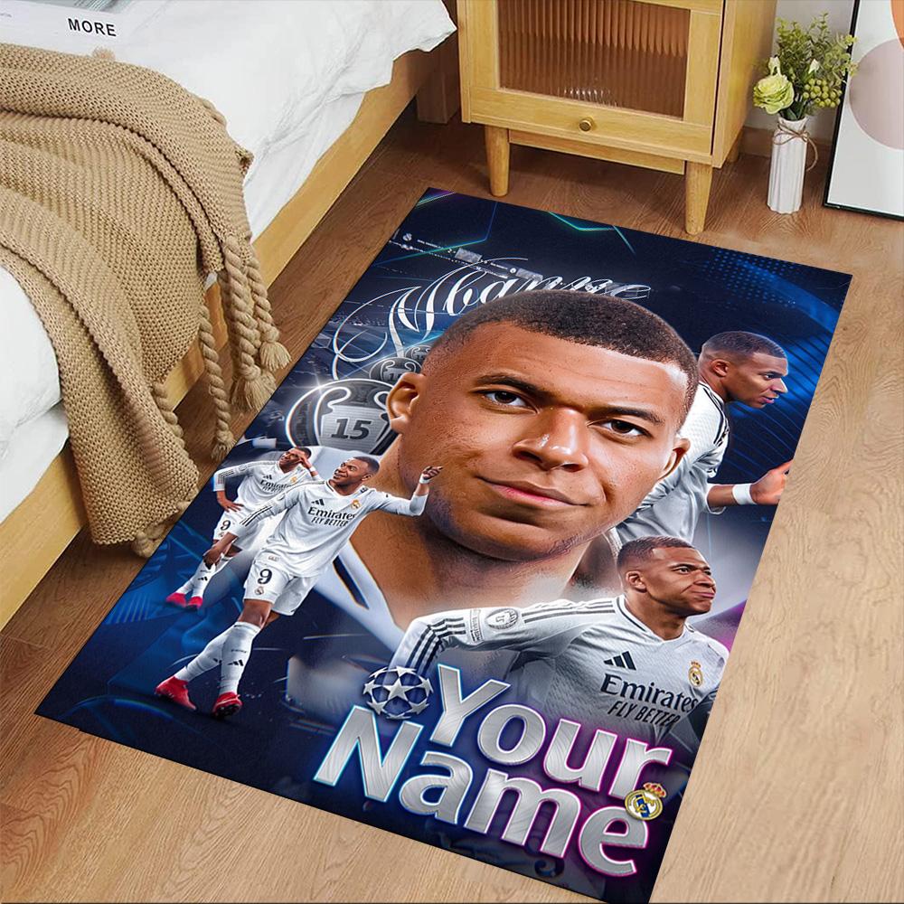 Mbappé Customized Name Floor Rug Office Rug Design for Outdoor Kitchen Balcony Playrooms Antislip Carpet Decorate Offices Birthday/Christmas Gift