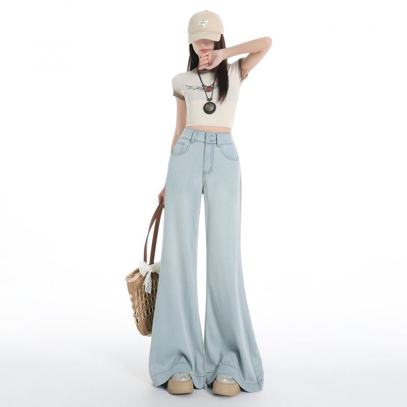 Women's Light Double-Button High-Waisted Wide-Leg Flare Jeans 2026 Summer