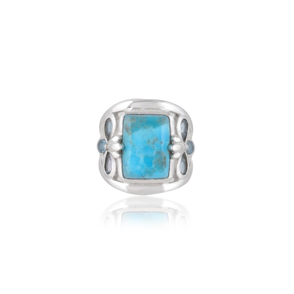 Naturtürkis aus Mojave und Schweizer Blautopas Ring in 925 Sterlingsilber - Statement Schmetterlingsdesign - Schmuck-Geburtsstein Dezember Geschenk für Frauen