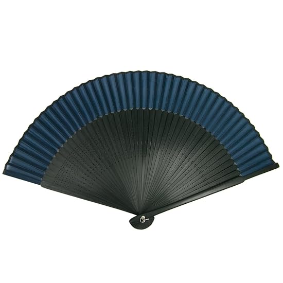 [KYOETSU] Folding Fan, Pure Silk, Solid Color, Black Ribs, 2-Piece Set (Fan, Fan Case), Men's (Black