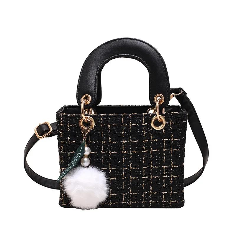 Retro Checkered Single Shoulder Crossbody Bag Korean Tweed Yangqi Bag Car Stitching Lattice Small Square Bag