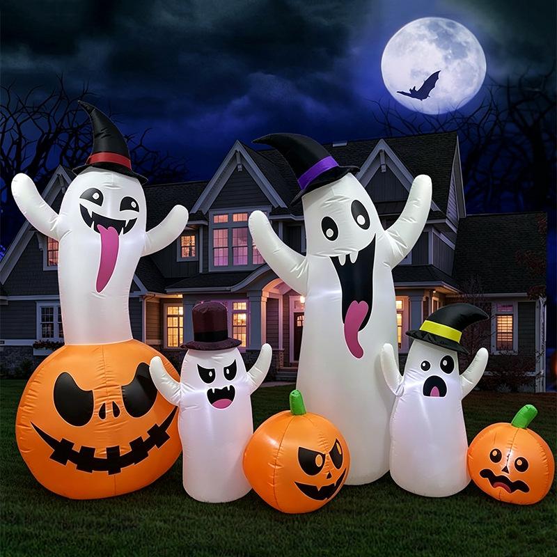 Halloween Inflatable Ghost and Pumpkin Combo Outdoor Yard Decorations Props and Ornaments Polyester 12PP Yulong Funny