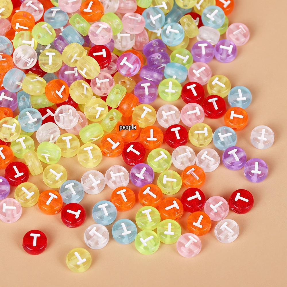 Acrylic Drip Oil Single Letter Flat Beads — Transparent DIY Bracelet Jewelry Accessories for Kids