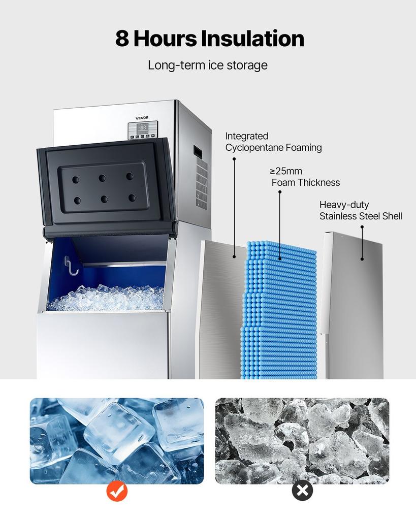 Commercial Ice Maker Machine, 181KG/24H Ice-Making Machine with 136KG Stainless Steel Storage Bin, Auto Self-Cleaning Ice Maker with Touchscreen for