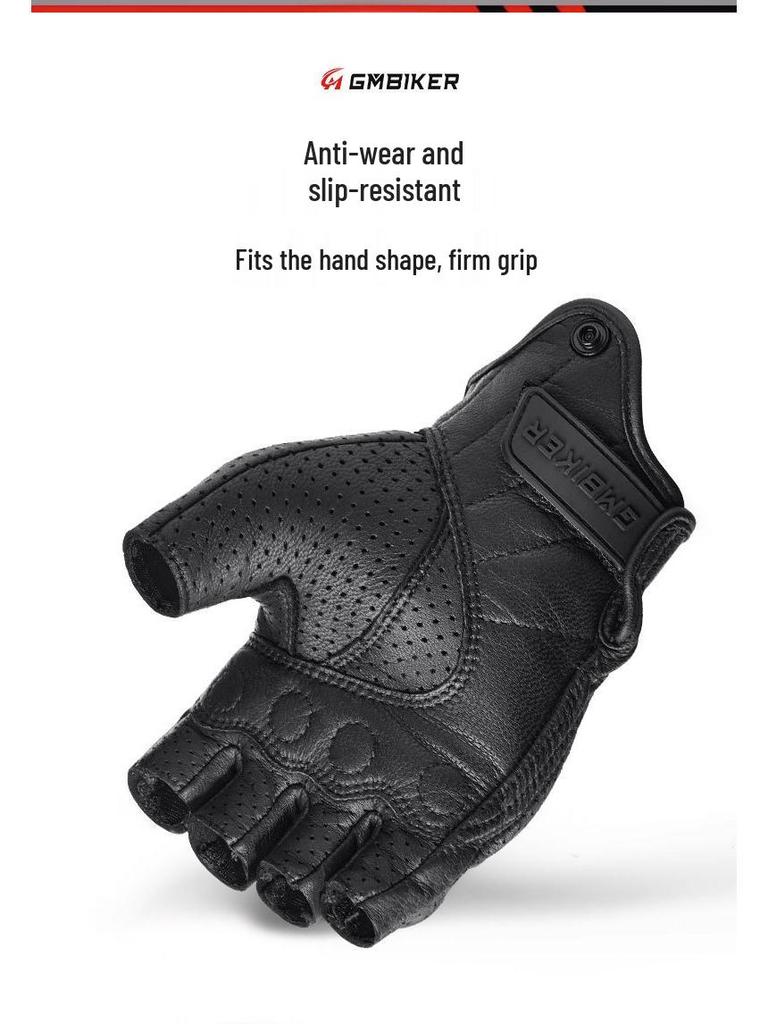 GMBIKER Genuine Leather Retro Motorcycle Half-Finger Gloves - Anti-Fall, Breathable, Full-Finger Optional for Summer Riding