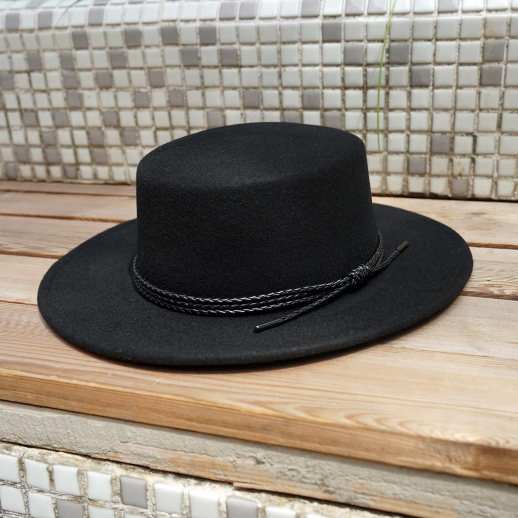 Cappello Jazz in Lana a Tesa Larga Nero Per Uomo e Donna, Versatile in Autunno e Inverno, Cappello in Feltro Retro Britannico a Cilindro Piatto, Europeo e Americano