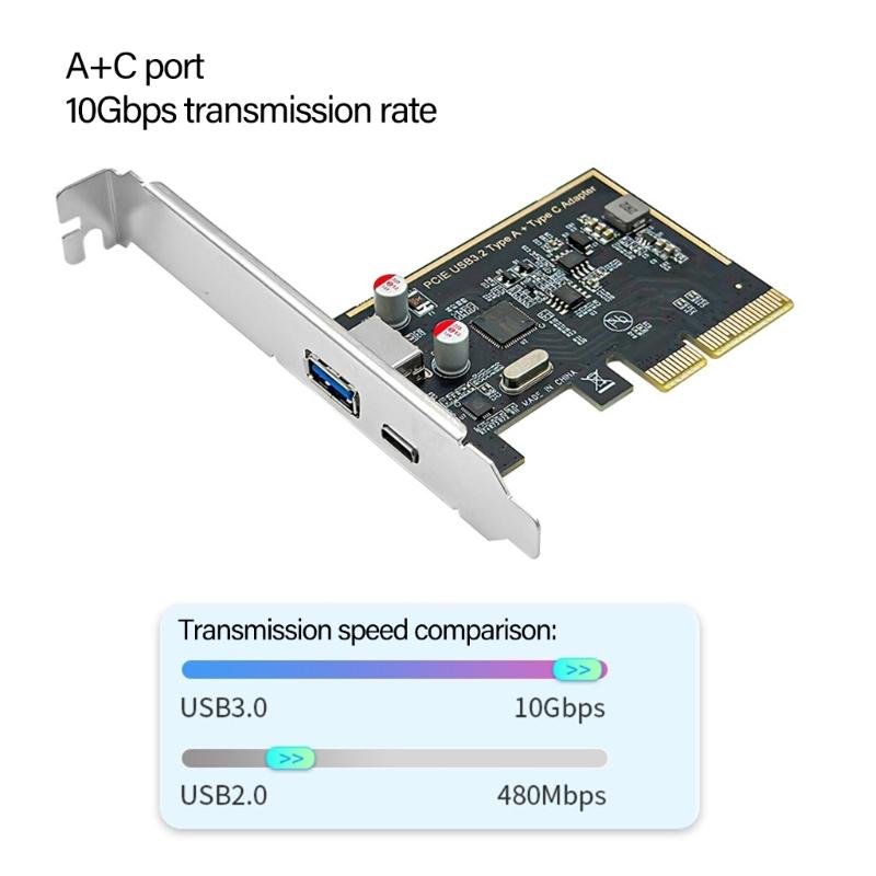 PCIe USB 3.1 Expansion Card with ASM1142 Chip Support PCIE X4X8X16 Enhances Desktop Connection