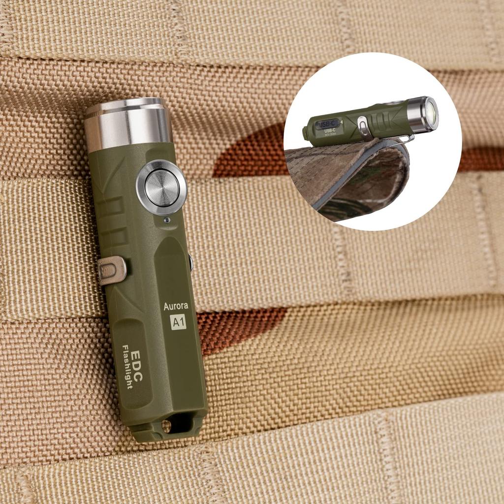 RovyVon Aurora A1 Keyring 650 Lumens Outdoor EDC Mini Rechargeable LED Everyday Portable Torch Flashlight, Ultra-Bright Flashlight, (Military Green)