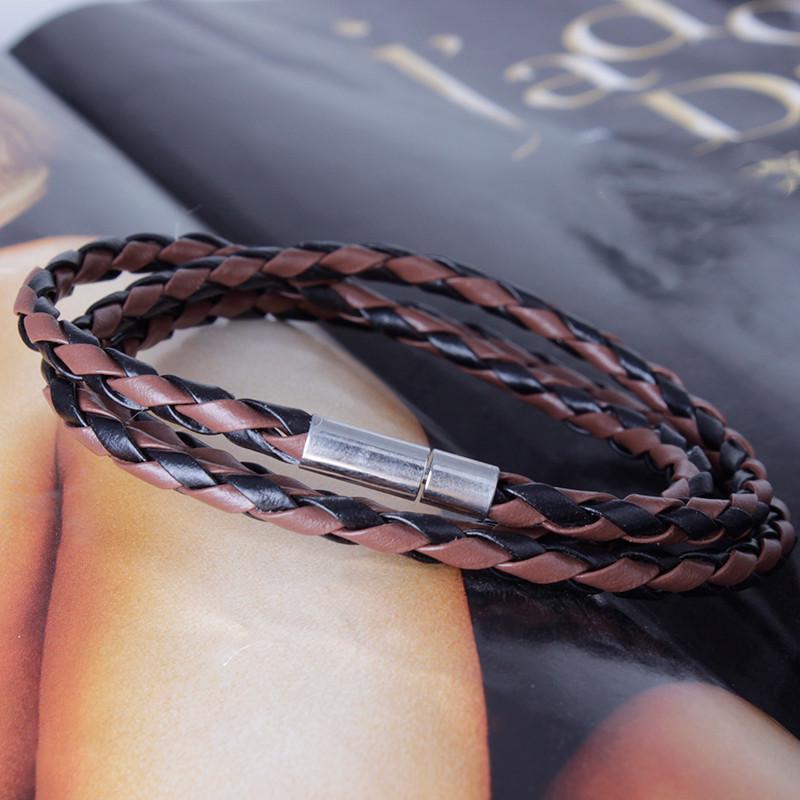 Buy New Fashion Women Men Black Leather Interlaced Cuff Bangle Wristband Bracelet at affordable