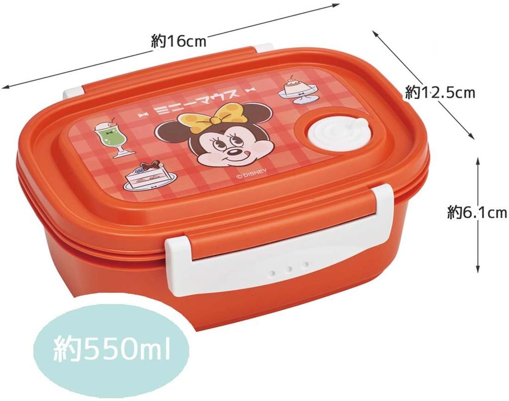 Skater Easy Light Bento Disney Minnie Mouse Cafe Sealable Storage Made In & Box, Retro, Medium, 550ml, Microwaveable, Container, Container, Japan,