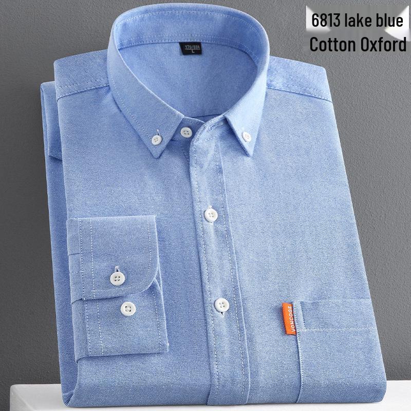Men's Solid Color Oxford Cotton Yellow Button-Down Long Sleeve Shirt for Spring/Autumn Layering