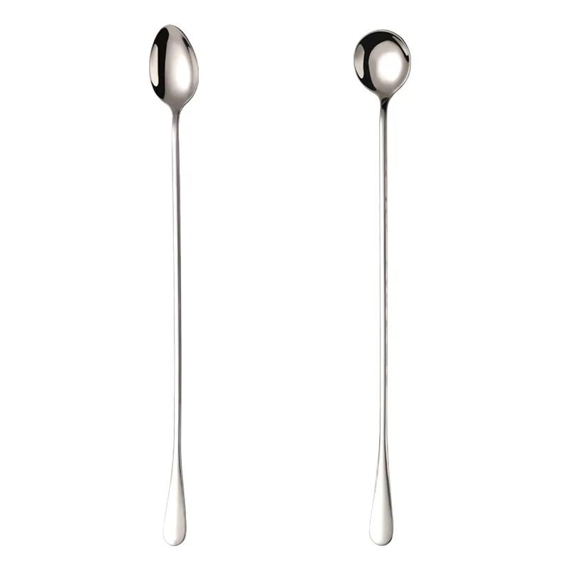 Long Handle Coffee Stirring Spoon Stainless Steel Tableware Milk Stirring Spoon Ice Cream Spoon Bartending Accessories