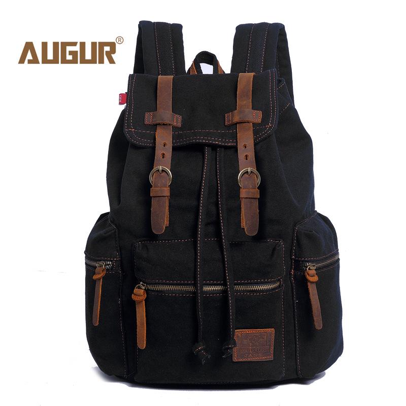 AUGUR Vintage Canvas Backpack for Men – Dual-Shoulder Laptop & School Bag