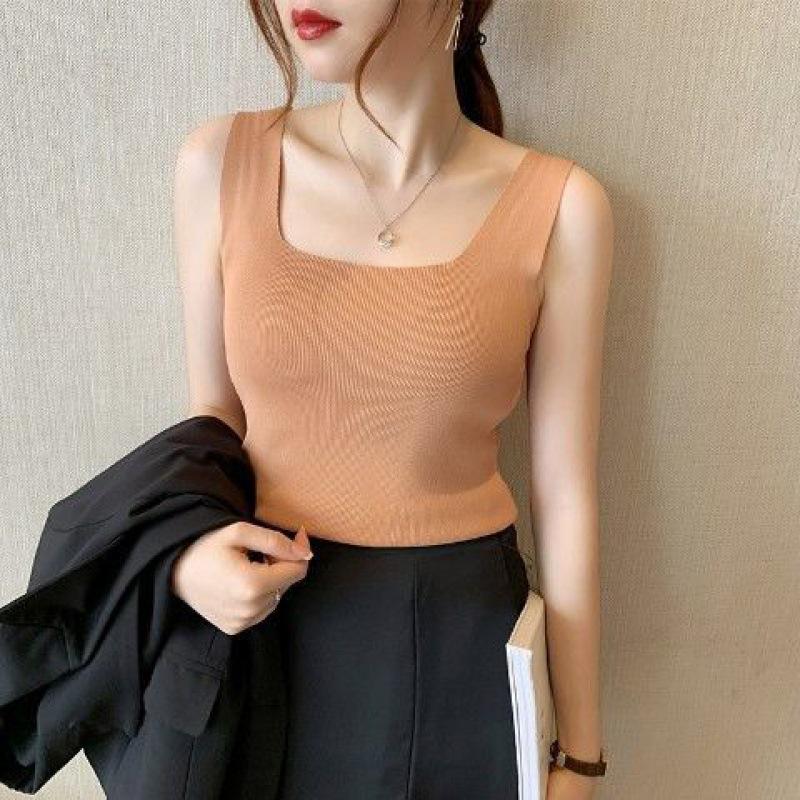 Women's Summer Korean Style Ice Silk Cami - Trendy, Versatile Solid Color Shirt