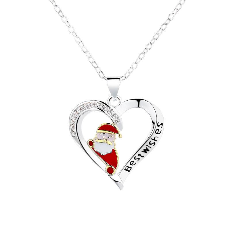 Luxury Heart-shaped Santa Pendant Necklace - Festive Jewelry for Women