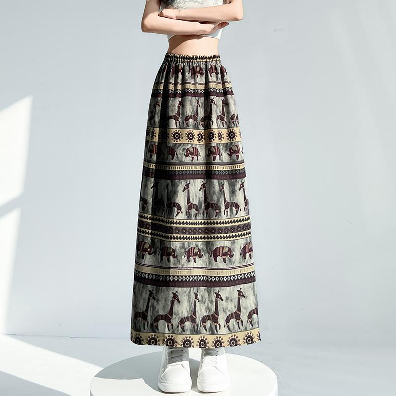 Summer Women Vintage Designer Print Animal Elastic Long Maxi Skirt For Lady
