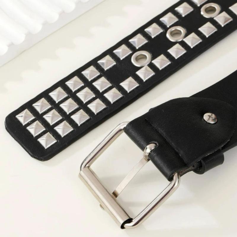 Square Bead Rivet Metal Belt Pyramid Unisex Belt Punk Style Hardware Belt Men