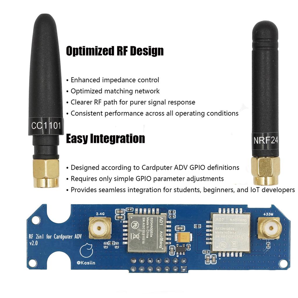 For M5Stack Cardputer ADV CC1101 915MHz & NRF24 2.4G RF Module 2 In 1 NRF24& CC1101 Dual-Bands Board Enhanced Antenna Design