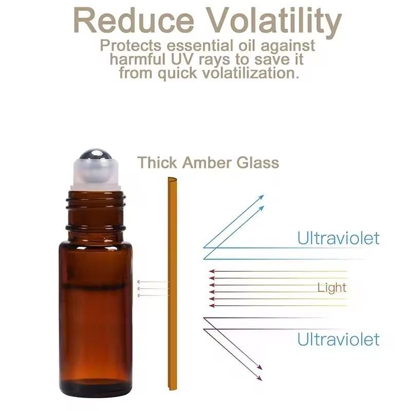 5ml Amber Glass Empty Roll on Bottles Refillable Sample Test Essential Oil Vials with Roller Ball Liquid Container