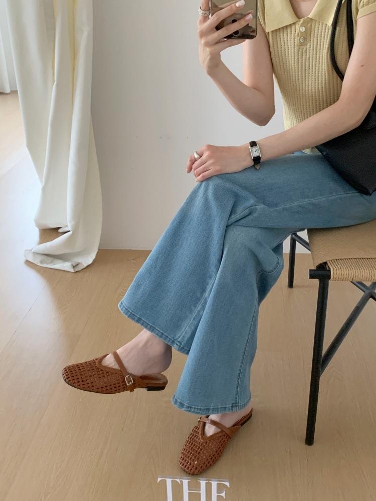 French Flat Bottom Hollow Woven Bag Head Wearing Half Slippers Women S Spring And Summer Word With Lazy Sandals Women S Shoes 35