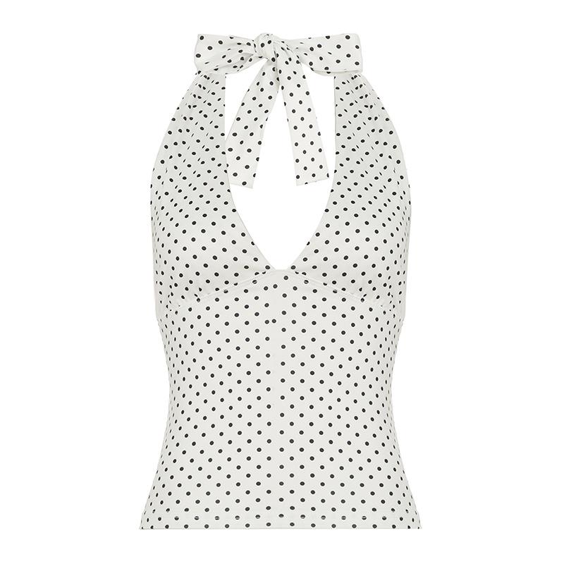 

Новый стиль Сексуальный топ-камезоль с открытой спиной и завязками на шее - С глубоким вырезом, Облегающий крой, Универсальный укороченный топ Large цветочный