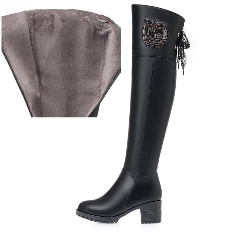 

Женские сапоги выше колена из натуральной кожи, новые зимние шерстяные теплые женские сапоги, большие размеры 41, 42, 43, сапоги выше колена для женщин 43