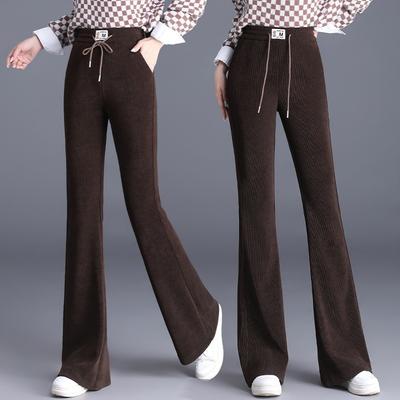 Autumn and Winter New Fleece Thickened Micro-flared Pants Women's Large Size Loose and Thin High-waisted Corduroy Casual Pants Long Pants