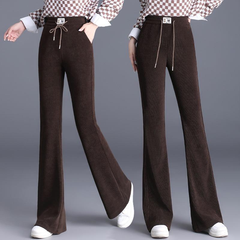 Autumn and winter new fleece thickened micro-flared pants women's large size loose and thin high-waisted corduroy casual pants long pants
