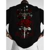 American Street-Style Fashion Men'S T-Shirt, Featuring A Red Rose And Holy Sword Graphic Print, With A Loose And Comfortable Fit