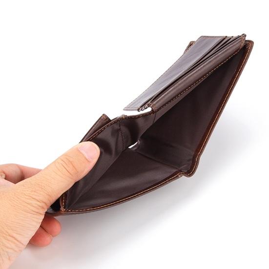 RFID Blocking Men Wallet Vintage Faux Leather Bi-fold Wallet with ID Window Coin Pocket Portable Folding Anti-Theft Credit Card Holder