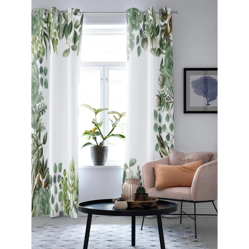 Moderne Fenstergardinen Aquarellstil Blätter und Sukkulenten Luxus Mode Gardinen für Wohnzimmer Schlafzimmer Küche Vorhänge