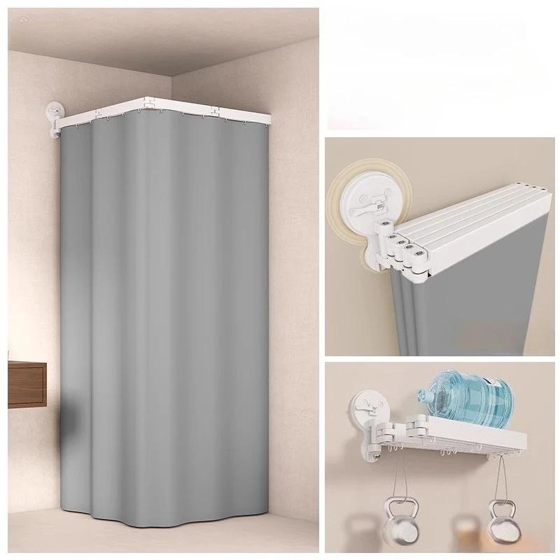 L Shape Folding Shower Curtain Suction Cup No Drilling Bathroom Dry And Wet Separation Waterproof Toilet Corner Shower Partition