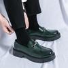 Mens Slip-On Loafer Shoes With Thick Platform Sole Round Toe PU Leather Casual Business Style