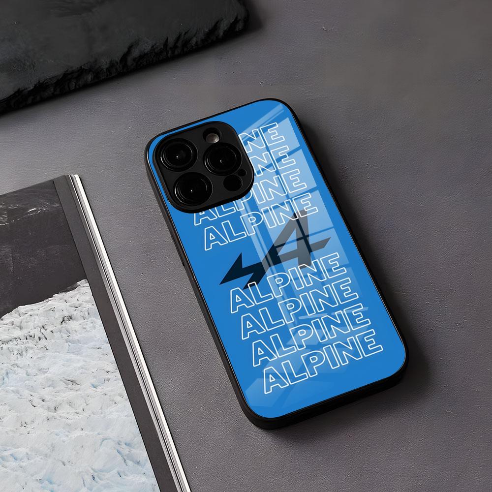 Alpine Logo Trikolóra Francouzský Kryt na Telefon Pro IPhone 17 Air 16 E Pro Max 15 14 13 Mini 12 Pro 11 Max Plus Černý Skleněný Kryt