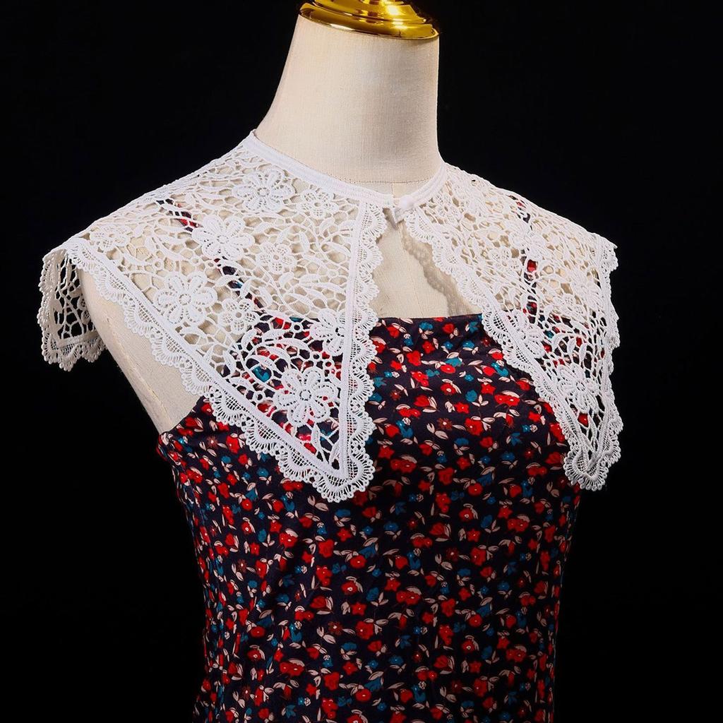 Hollowout Embroidery Flower False Collar Capelet Floral Lace Elegant Detachable Shawl for Collarless Blouse and Dress